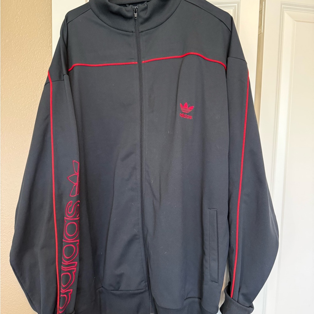 Adidas Men's Black Windbreaker with Red Highlights